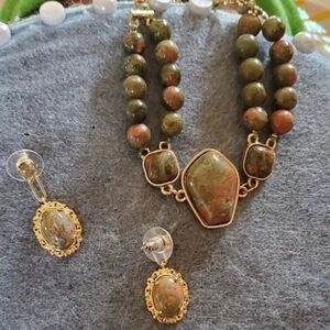 Unikite Double Beaded Bracelet & Paperclip Dangle Earrings 18K Gold Plated